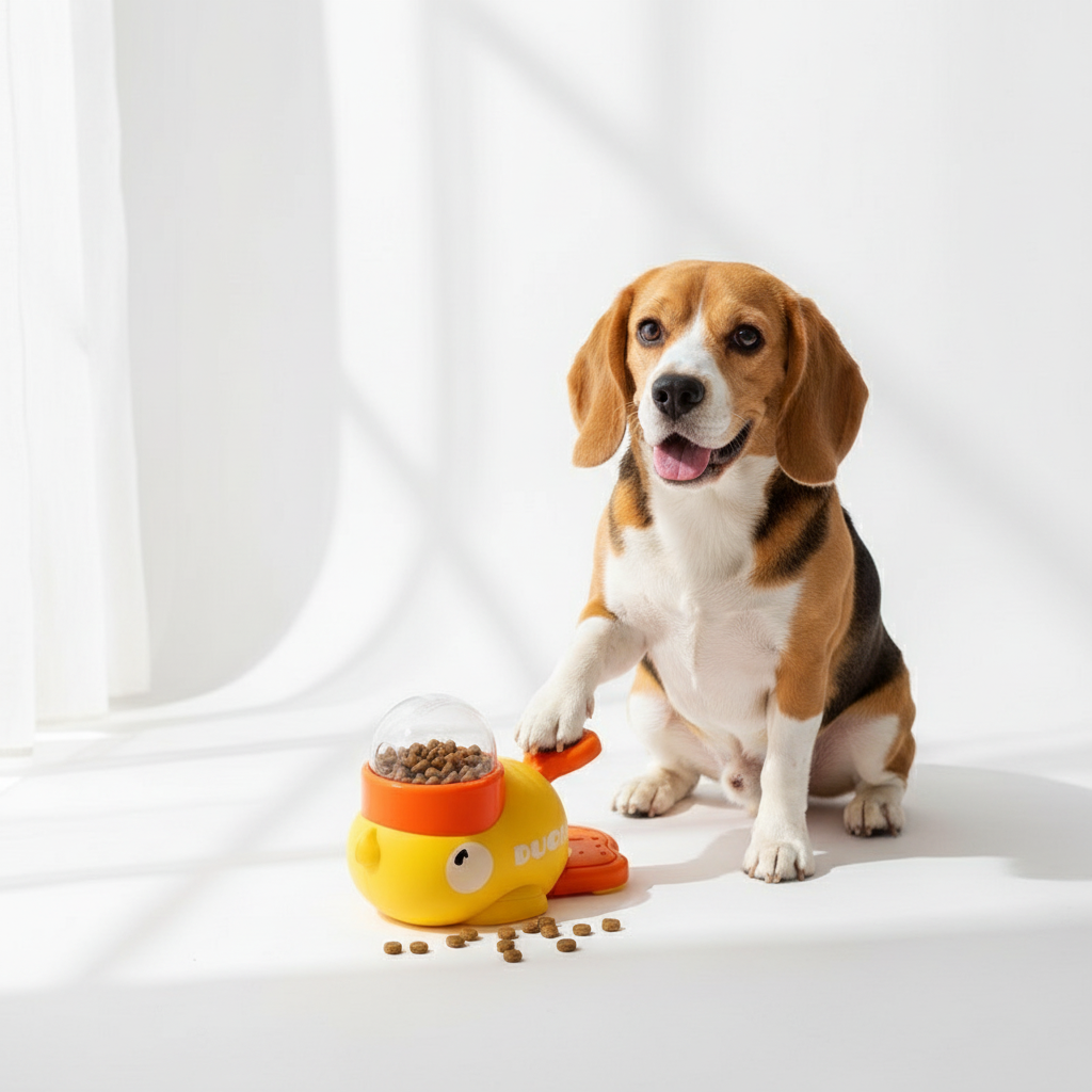 Interaktiv slow feeder-skål formet som en and for mental stimulering